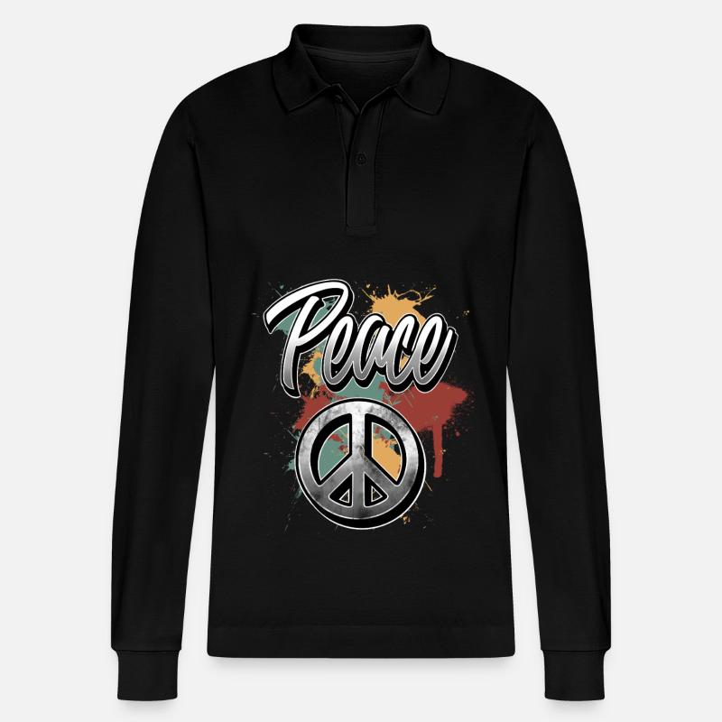 Peace Peacezeichen - Stanley/Stella Unisex Bio-Langarm-Poloshirt Prepster - Schwarz