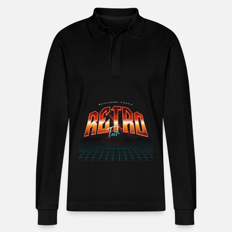 Retro Tech Neon Synthwave - Stanley/Stella Unisex Bio-Langarm-Poloshirt Prepster - Schwarz