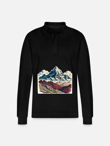 Mountains - Stanley/Stella Organic Unisex Long-Sleeved Polo Shirt Prepster - black