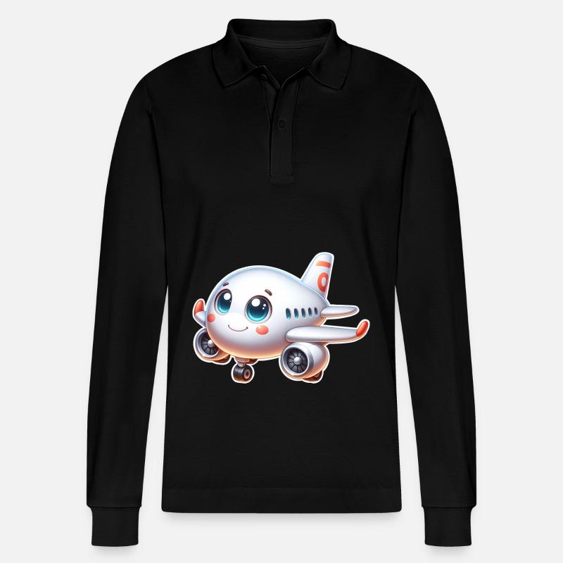 Flugzeug - Stanley/Stella Unisex Bio-Langarm-Poloshirt Prepster - Schwarz