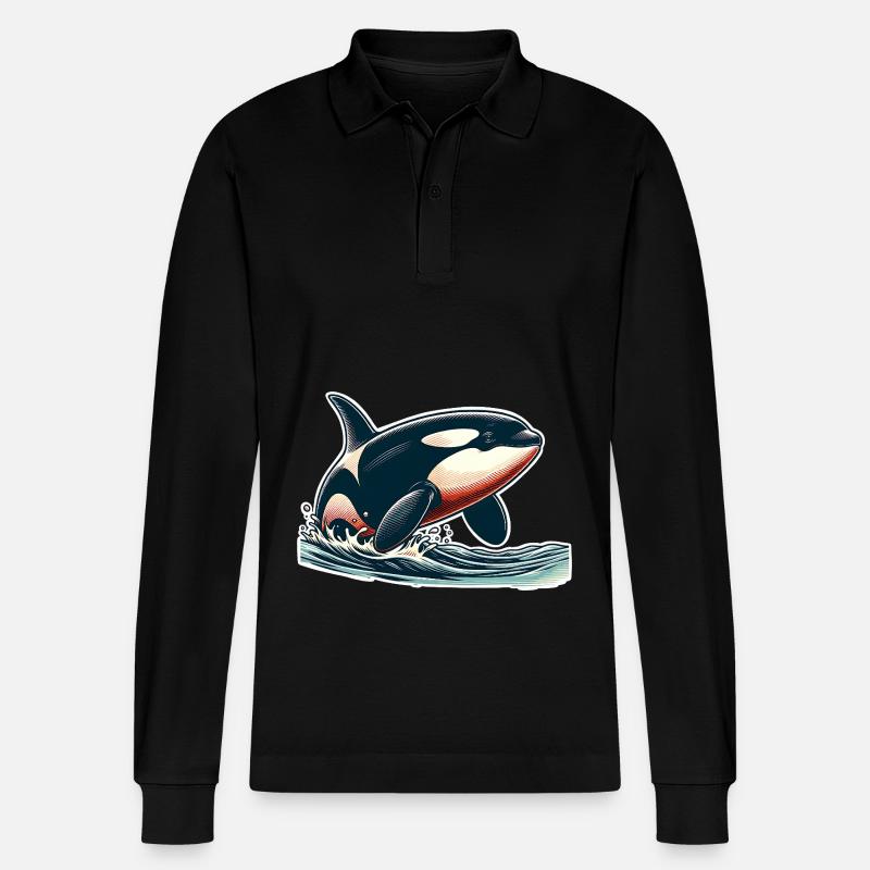 Orca Schwertwal - Stanley/Stella Unisex Bio-Langarm-Poloshirt Prepster - Schwarz