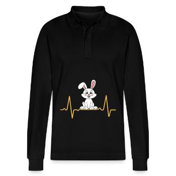Rabbit Heartbeat Love Eared Bunny - Stanley/Stella Organic Unisex Long-Sleeved Polo Shirt Prepster - black - Front - Anna (173cm) & Nico (186cm)
