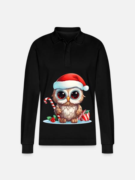 Christmas Owl - Stanley/Stella Organic Unisex Long-Sleeved Polo Shirt Prepster - black