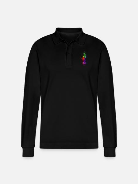 Multicolour Giraffe - Stanley/Stella Organic Unisex Long-Sleeved Polo Shirt Prepster - black