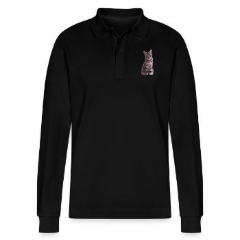Cat Kitten - Stanley/Stella Organic Unisex Long-Sleeved Polo Shirt Prepster - black - Front - Anna (173cm) & Nico (186cm)