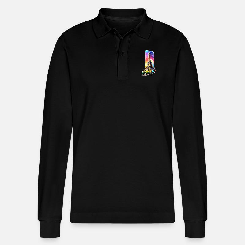 Eiffelturm #6 - Stanley/Stella Unisex Bio-Langarm-Poloshirt Prepster - Schwarz