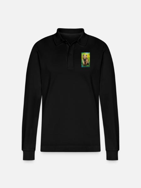 Bear Painting Bär Gemälde - Stanley/Stella Organic Unisex Long-Sleeved Polo Shirt Prepster - black