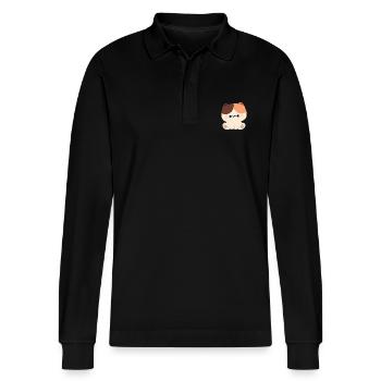 Süße Schildkrötenkatze - Stanley/Stella Unisex Bio-Langarm-Poloshirt Prepster - Schwarz - Vorne - Anna (173cm) & Nico (186cm)