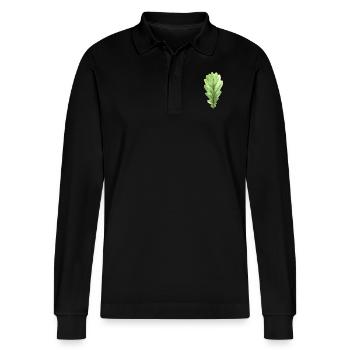 Blatt einer Eiche - Stanley/Stella Unisex Bio-Langarm-Poloshirt Prepster - Schwarz - Vorne - Anna (173cm) & Nico (186cm)
