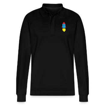 rocket - Stanley/Stella Organic Unisex Long-Sleeved Polo Shirt Prepster - black - Front - Anna (173cm) & Nico (186cm)