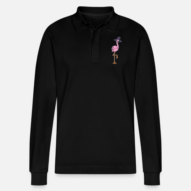 Flamingo Witch Hat - Stanley/Stella Organic Unisex Long-Sleeved Polo Shirt Prepster - black