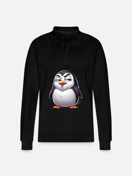Skeptical Naughty Penguin Cartoon - Stanley/Stella Organic Unisex Long-Sleeved Polo Shirt Prepster - black