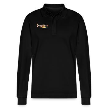 Trumpet Geometric - Stanley/Stella Organic Unisex Long-Sleeved Polo Shirt Prepster - black - Front - Anna (173cm) & Nico (186cm)