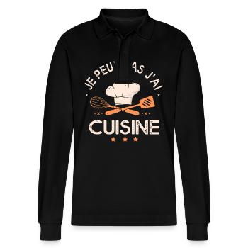 je peux pas j ai cuisine humour chef cuisinier - Polo à manches longues bio PREPSTER Stanley/Stella Unisexe - noir - Devant - Anna (173cm) & Nico (186cm)