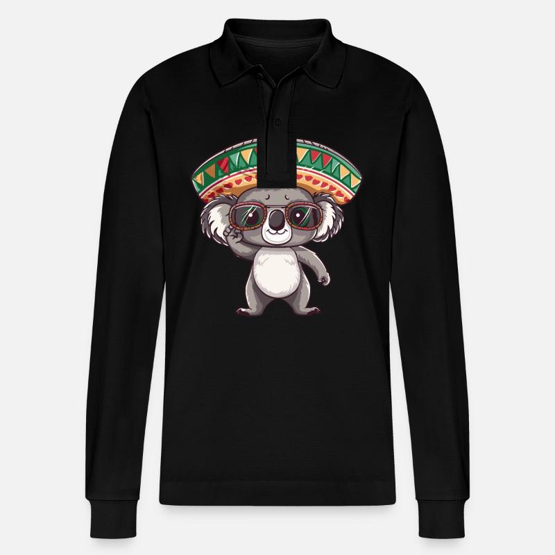 Koala Comic Lustig Sombrero - Stanley/Stella Unisex Bio-Langarm-Poloshirt Prepster - Schwarz