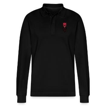 dead head hipster devil bearded beard fantasy luc - Stanley/Stella Organic Unisex Long-Sleeved Polo Shirt Prepster - black - Front - Anna (173cm) & Nico (186cm)