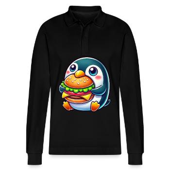 mignon pingouin burger dessin animé restauration rapide - Polo à manches longues bio PREPSTER Stanley/Stella Unisexe - noir - Devant - Anna (173cm) & Nico (186cm)