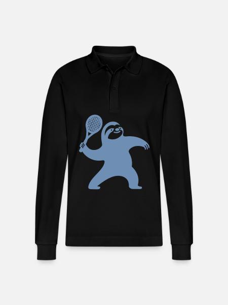 Sloth Silhouette Tennis Serve - Stanley/Stella Organic Unisex Long-Sleeved Polo Shirt Prepster - black