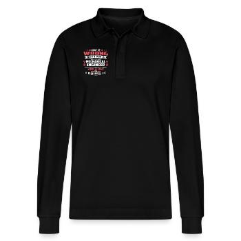 Mechanical Engineer Dad - Stanley/Stella Organic Unisex Long-Sleeved Polo Shirt Prepster - black - Front - Anna (173cm) & Nico (186cm)