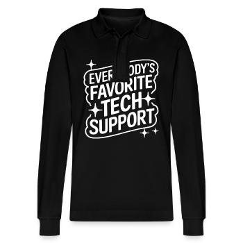 Technischer Support Computerfreak Nerd - Stanley/Stella Unisex Bio-Langarm-Poloshirt Prepster - Schwarz - Vorne - Anna (173cm) & Nico (186cm)