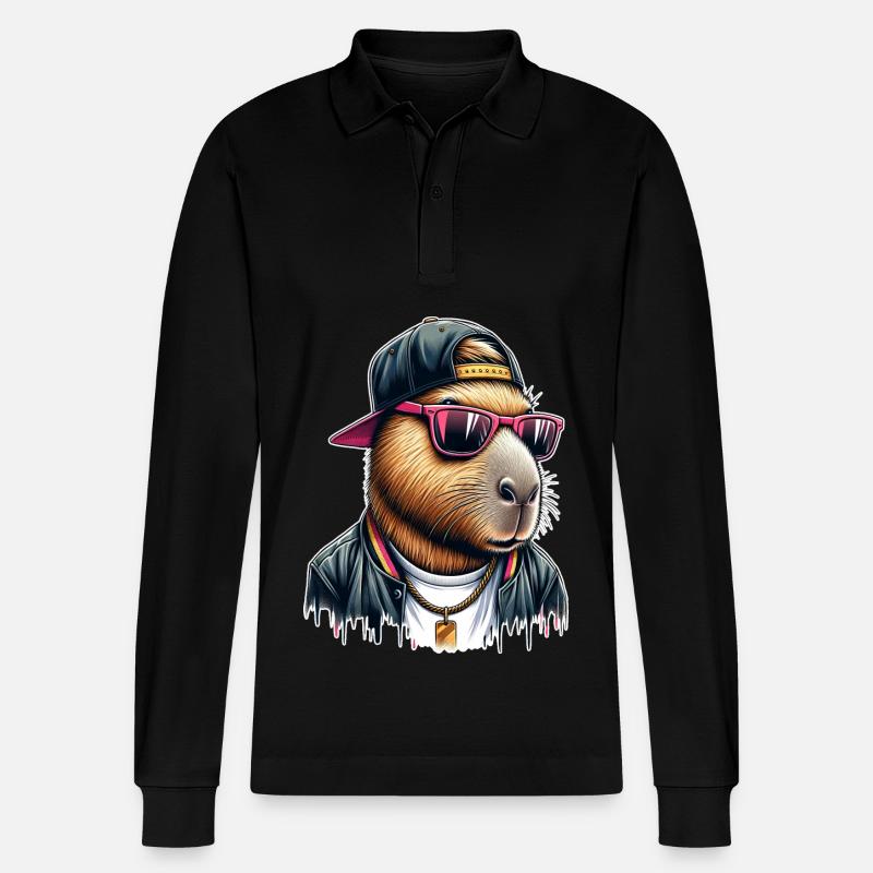 Capybara Cap Sonnebrille Cool - Stanley/Stella Unisex Bio-Langarm-Poloshirt Prepster - Schwarz