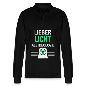 Lieber Licht als Ideologie - Ja zu Atomkraft - Stanley/Stella Unisex Bio-Langarm-Poloshirt Prepster - Schwarz - Vorne - Anna (173cm) & Nico (186cm)