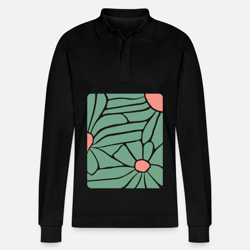 Abstract Floral Boho - Stanley/Stella Unisex Bio-Langarm-Poloshirt Prepster - Schwarz