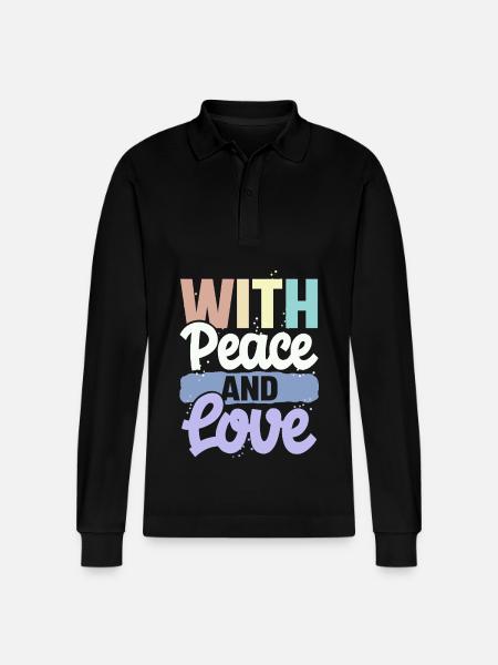 With Peace And Love - Stanley/Stella Organic Unisex Long-Sleeved Polo Shirt Prepster - black