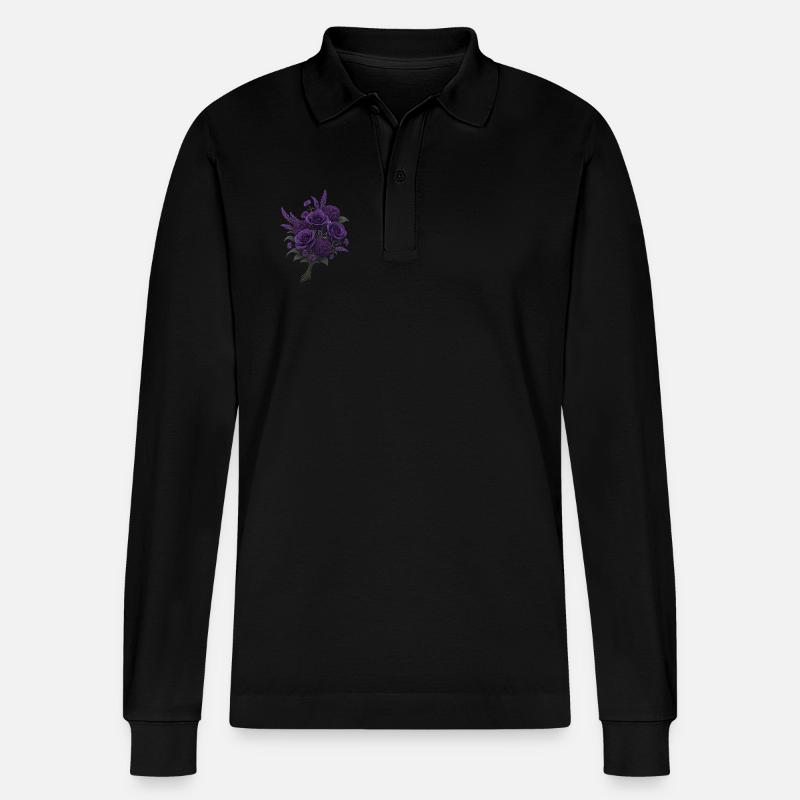 VIOLETT FLOWER - Stanley/Stella Unisex Bio-Langarm-Poloshirt Prepster - Schwarz