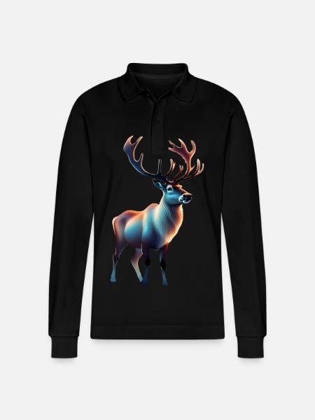 Cool looking reindeer design - Stanley/Stella Organic Unisex Long-Sleeved Polo Shirt Prepster - black