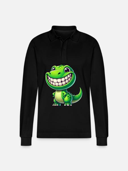 Cute Dinosaur T-Rex Cartoon Friendly - Stanley/Stella Organic Unisex Long-Sleeved Polo Shirt Prepster - black