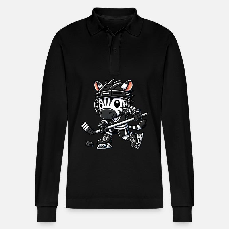 Chibi-Zebra Hockeyspieler Eishockey - Stanley/Stella Unisex Bio-Langarm-Poloshirt Prepster - Schwarz