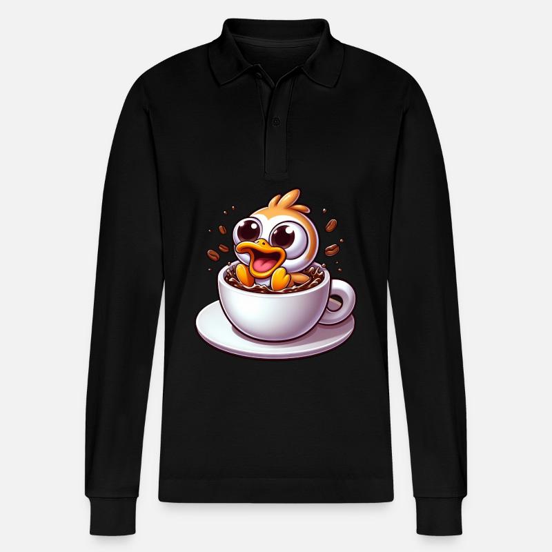 Vogelküken Kaffeetrinker Koffeinschock - Stanley/Stella Unisex Bio-Langarm-Poloshirt Prepster - Schwarz