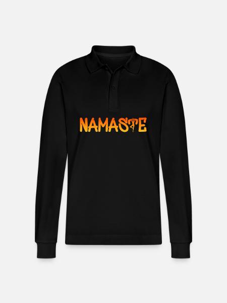 Namaste Yogafigur Yoga - Stanley/Stella Unisex Bio-Langarm-Poloshirt Prepster - Schwarz