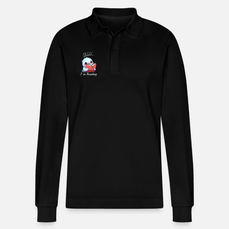 Vogel mit Buch - Stanley/Stella Unisex Bio-Langarm-Poloshirt Prepster - Schwarz