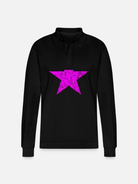 pinker Stern, pink star - Stanley/Stella Unisex Bio-Langarm-Poloshirt Prepster - Schwarz