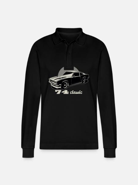 74 Klassisches Muscle-Car-Auto - Stanley/Stella Unisex Bio-Langarm-Poloshirt Prepster - Schwarz