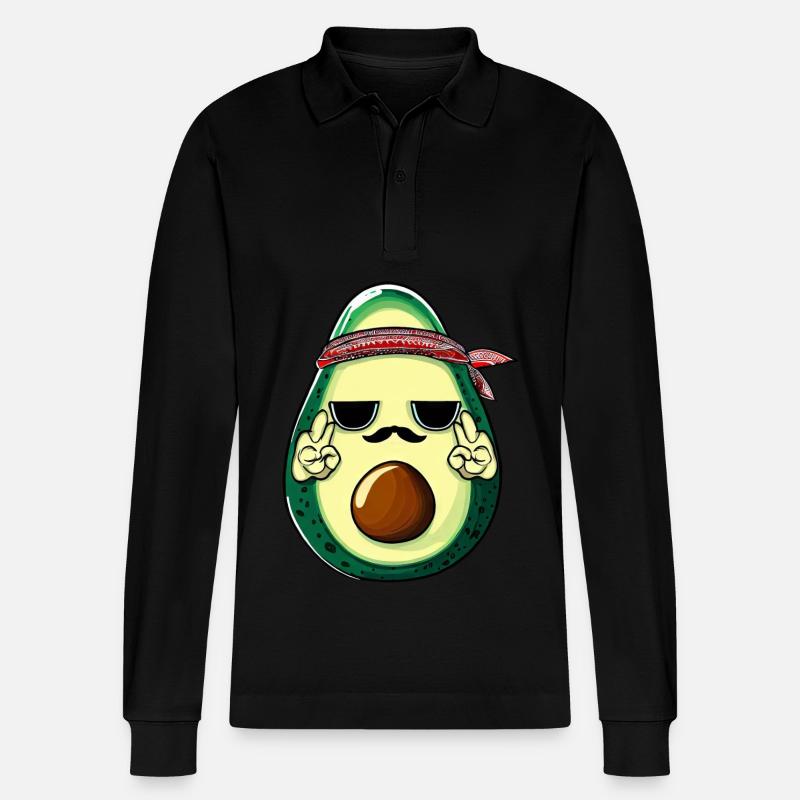 Hippie Avocado mit Bart - Stanley/Stella Unisex Bio-Langarm-Poloshirt Prepster - Schwarz