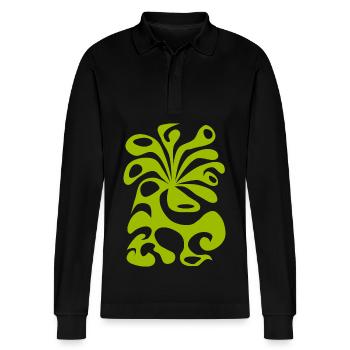 psychedelic BLOSSOM space green peacock 60s planet - Stanley/Stella Organic Unisex Long-Sleeved Polo Shirt Prepster - black - Front - Anna (173cm) & Nico (186cm)