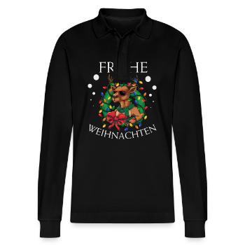Rentier - Weihnachten Geschenk - Stanley/Stella Unisex Bio-Langarm-Poloshirt Prepster - Schwarz - Vorne - Anna (173cm) & Nico (186cm)
