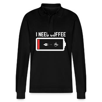 i need coffee- Kaffee Sprüche - Kaffee - Stanley/Stella Unisex Bio-Langarm-Poloshirt Prepster - Schwarz - Vorne - Anna (173cm) & Nico (186cm)