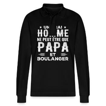 A Real Man Is Only Dad and Baker - Stanley/Stella Organic Unisex Long-Sleeved Polo Shirt Prepster - black - Front - Anna (173cm) & Nico (186cm)