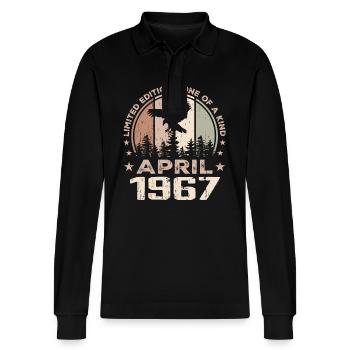 Incomparable since April 1967, 57th Anniversary - Stanley/Stella Organic Unisex Long-Sleeved Polo Shirt Prepster - black - Front - Anna (173cm) & Nico (186cm)