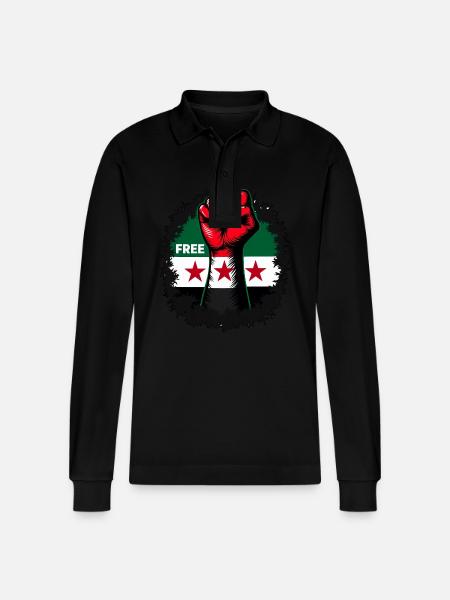 Free Syria Free Syria Hand Women - Stanley/Stella Organic Unisex Long-Sleeved Polo Shirt Prepster - black
