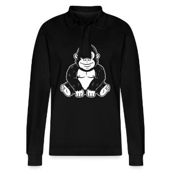 Gorilla - Stanley/Stella Organic Unisex Long-Sleeved Polo Shirt Prepster - black - Front - Anna (173cm) & Nico (186cm)