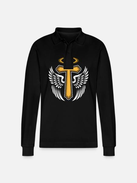 Christelijk Kruis Christendom Jezus God Religie - Stanley/Stella uniseks bio poloshirt met lange mouwen Prepster - zwart