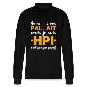 Je suis HPI Haut Potentiel Intellectuel cadeau - Polo à manches longues bio PREPSTER Stanley/Stella Unisexe - noir - Devant - Anna (173cm) & Nico (186cm)