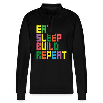 Brick Builder Brick Building Master Builder - Stanley/Stella Organic Unisex Long-Sleeved Polo Shirt Prepster - black - Front - Anna (173cm) & Nico (186cm)
