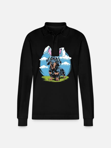 Funny dachshund with rabbit ears - Stanley/Stella Organic Unisex Long-Sleeved Polo Shirt Prepster - black