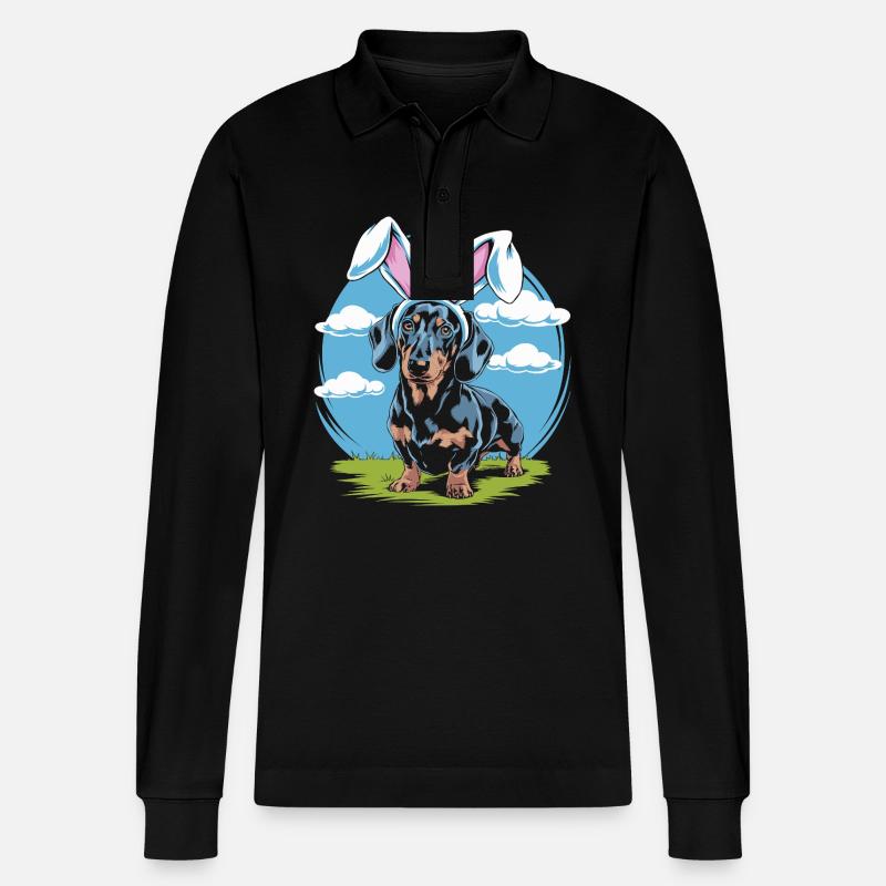 Lustiger Dackel mit Hasenohren - Stanley/Stella Unisex Bio-Langarm-Poloshirt Prepster - Schwarz